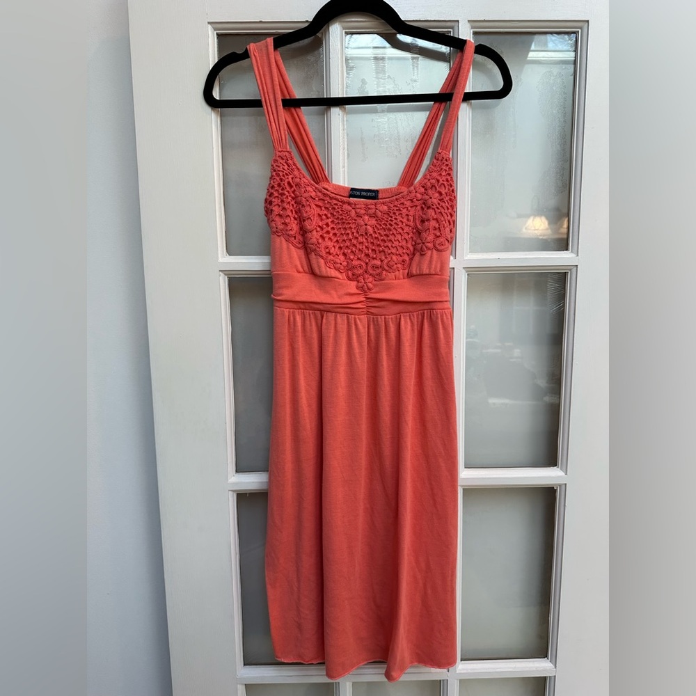 Vintage Boston Proper Y2K Peach Coral Embroidered Babydoll Mini Dress Size XS